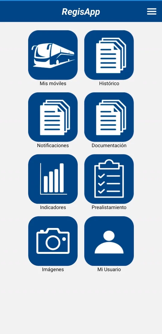 Pantalla de la app Regisapp